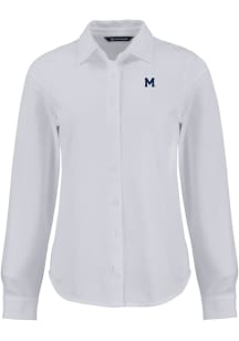 Cutter and Buck Michigan Wolverines Womens Vault Advantage Soft Pique Long Sleeve White Dress Shir..