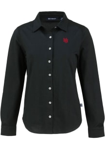 Cutter and Buck Nebraska Cornhuskers Womens Vault Advantage Soft Pique Long Sleeve Black Dress Shi..