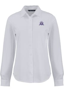 Cutter and Buck Northwestern Wildcats Womens Vault Advantage Soft Pique Long Sleeve White Dress Sh..