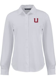 Cutter and Buck Utah Utes Womens Vault Advantage Soft Pique Long Sleeve White Dress Shirt