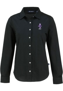 Cutter and Buck K-State Wildcats Womens Vintage Advantage Soft Pique Long Sleeve Black Dress Shirt