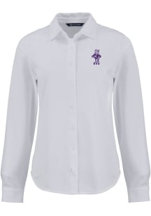 Cutter and Buck K-State Wildcats Womens Vintage Advantage Soft Pique Long Sleeve White Dress Shirt