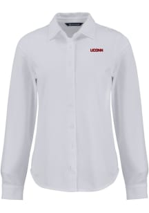 Cutter and Buck UConn Huskies Womens Wordmark Advantage Soft Pique Long Sleeve White Dress Shirt