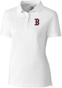 Cutter and Buck Boston Red Sox Womens White Advantage Pique Short Sleeve Polo Shirt