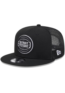 New Era Detroit Pistons Black Evergreen 9FIFTY Trucker Mens Snapback Hat
