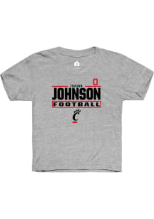 Isaiah Johnson Cincinnati Bearcats Youth Grey NIL Stacked Box Player Tee