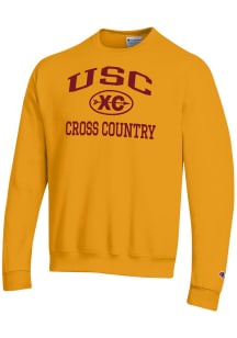 Champion USC Trojans Mens Gold Cross Country Icon Powerblend Long Sleeve Crew Sweatshirt