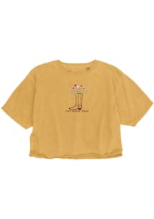 Blue 84 Dallas Ft Worth Womens Yellow Flower Cowboy Boot Short Sleeve T-Shirt