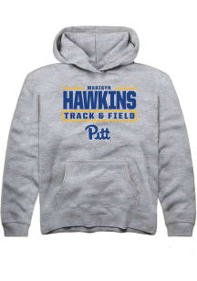 Madisyn Hawkins Rally Pitt Panthers Youth NIL Stacked Box Long Sleeve Player Hoodie Grey
