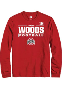 Jordyn Woods Ohio State Buckeyes Red Football NIL Stacked Box Long Sleeve Player T Shirt