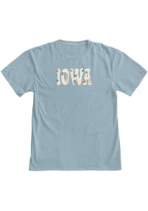 Blue 84 Iowa Womens Blue Embroidered flower design Short Sleeve T-Shirt