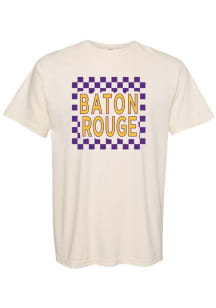 Summit Sportswear Baton Rouge Womens Ivory Checkered Wordmark Short Sleeve T-Shirt