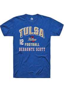 Dedaunte Scott Tulsa Golden Hurricane Blue Football NIL Arch Logo Short Sleeve Player T Shirt