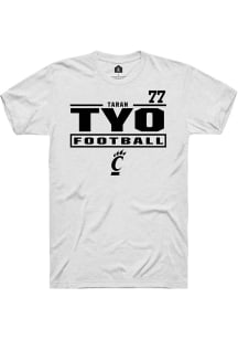 Taran Tyo Cincinnati Bearcats White Football NIL Stacked Box Short Sleeve Player T Shirt