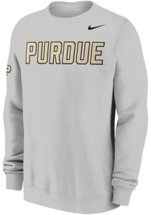 Nike Purdue Boilermakers Mens Ash Twill Club Fleece Long Sleeve Crew Sweatshirt