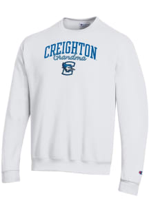 Champion Creighton Bluejays Mens White Grandma Script Powerblend Long Sleeve Crew Sweatshirt