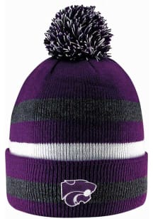 LogoFit K-State Wildcats Purple Primetime Striped Pom Mens Knit Hat
