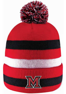 LogoFit Miami RedHawks Red Primetime Striped Pom Mens Knit Hat
