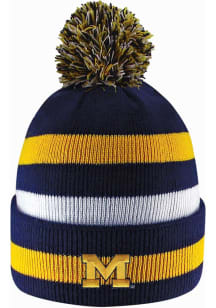 LogoFit Michigan Wolverines Blue Primetime Striped Pom Mens Knit Hat