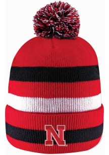 LogoFit Nebraska Cornhuskers Red Primetime Striped Pom Mens Knit Hat