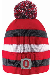 LogoFit Ohio State Buckeyes Red Primetime Striped Pom Classic Mens Knit Hat