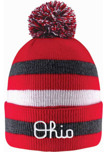 LogoFit Ohio State Buckeyes Red Primetime Striped Pom Sport Mens Knit Hat
