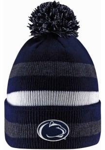 LogoFit Penn State Nittany Lions Navy Blue Primetime Striped Pom Mens Knit Hat