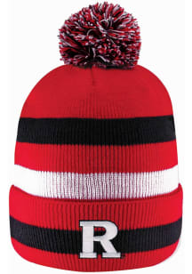 LogoFit Rutgers Scarlet Knights Red Primetime Striped Pom Mens Knit Hat