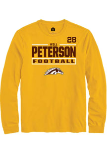 Will Peterson Western Michigan Broncos Gold Football NIL Stacked Box Long Sleeve Player T Shirt