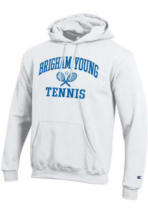 Champion BYU Cougars Mens White Tennis Icon Powerblend Long Sleeve Hoodie
