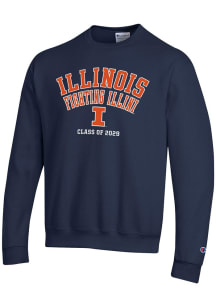 Champion Illinois Fighting Illini Mens Navy Blue Class of 2029 Long Sleeve Crew Sweatshirt