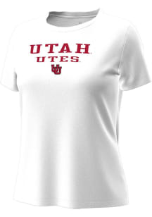 Under Armour Utah Utes Womens White Stacked over logo Tech Stretch Short Sleeve T-Shirt
