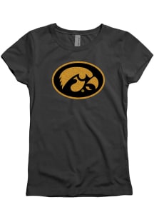 Iowa Hawkeyes Girls Black Glitzy Short Sleeve Tee