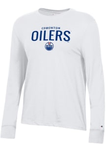 Champion Edmonton Oilers Womens White Mascot Logo Core LS Tee