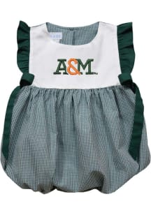 Vive La Fete Florida A&M Rattlers Baby Girls Green Gingham Bubble Short Sleeve Dress