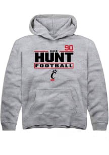 Jalen Hunt Rally Cincinnati Bearcats Youth NIL Stacked Box Long Sleeve Player Hoodie Grey