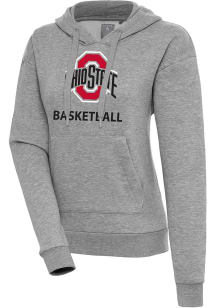 Antigua Ohio State Buckeyes Womens Grey Heather Basketball Victory Hooded Sweatshirt