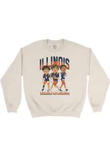 Campus Ink  Illinois Fighting Illini Mens Ivory Caricature Player Crew