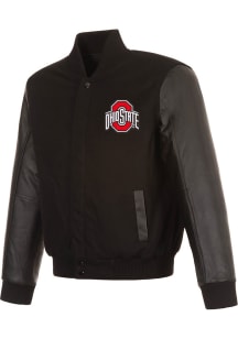 Mens Ohio State Buckeyes Reversible Wool and Leather Heavyweight Jacket - Black