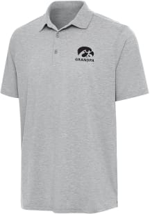 Antigua Iowa Hawkeyes Mens Grey Heather Grandpa Par 3 Short Sleeve Polo