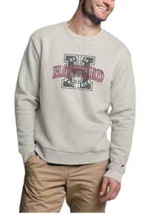 League Harvard Crimson Mens Oatmeal HARVARD ARCH BLOCK H BACKGROUND Long Sleeve Crew Sweatshirt