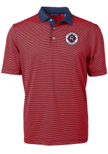 Cutter and Buck New England Revolution Mens Red Virtue Eco Pique Micro Stripe Short Sleeve Polo