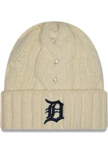 New Era Detroit Tigers White DL Rhinestone Cable Cuff Womens Knit Hat