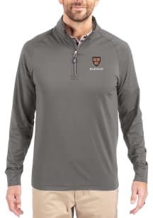 Cutter and Buck Harvard Crimson Mens Graphite Adapt Eco Knit Long Sleeve Qtr Zip Pullover