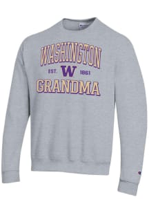 Champion Washington Huskies Mens Grey Est. Date Grandma Powerblend Long Sleeve Crew Sweatshirt