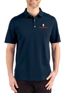 Cutter and Buck Illinois Fighting Illini Mens Navy Blue Advantage Refresh Short Sleeve Polo
