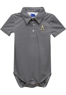 Vive La Fete Appalachian State Mountaineers Baby Black Pencil Stripe Short Sleeve One Piece Polo