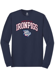Summit Sportswear Lehigh Valley Ironpigs Navy Blue Arch Mascot Long Sleeve T Shirt