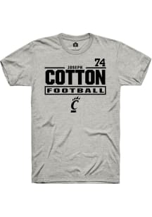Joseph Cotton Cincinnati Bearcats Ash Football NIL Stacked Box Short Sleeve Player T Shirt