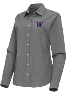 Antigua Washington Huskies Womens Porter Long Sleeve Black Dress Shirt